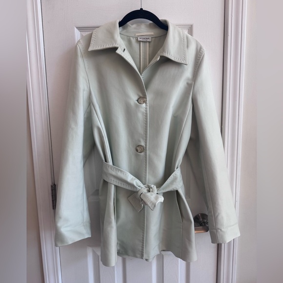 Agnona Jackets & Blazers - AGNONA Women's Pale Green Belted Italian Trench Coat Size 44 (U.S. medium)